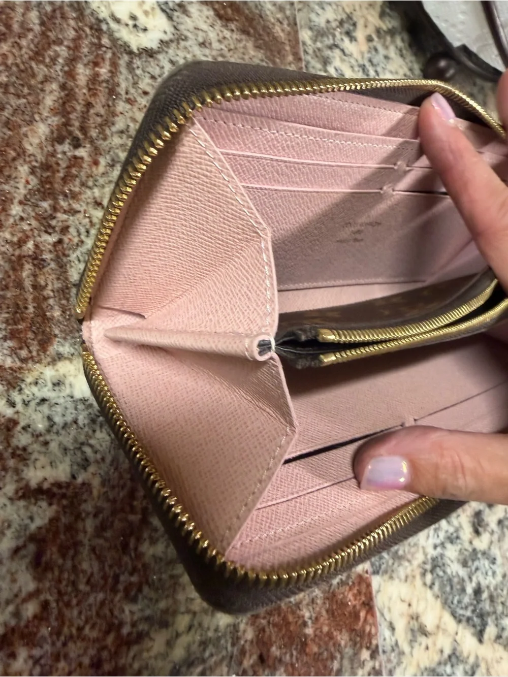 Louis Vuitton Monogram Zip Around Wallet in Brown and Gold